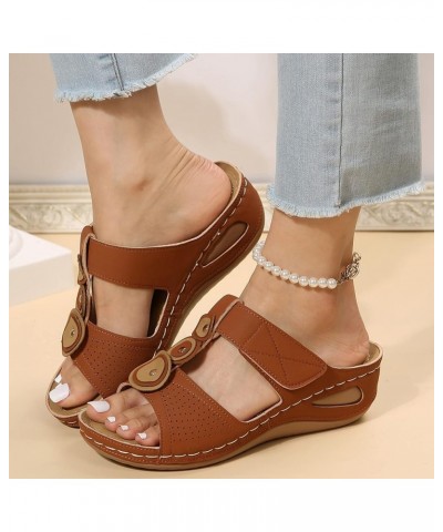 Women's Slide Sandals Rhinestone Peep Toe Dress Sandal Wedge Heeled Slip on Shoes Plus Size Platform Flip Flops F Brown $26.7...