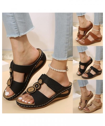 Women's Slide Sandals Rhinestone Peep Toe Dress Sandal Wedge Heeled Slip on Shoes Plus Size Platform Flip Flops F Brown $26.7...