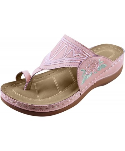 Womens Sandals Dressy Wide Width, Womens Summer Dressy Open Toe Sandals Embroidered Floral Clip Toe Flip Flops Shoes Pink $11...