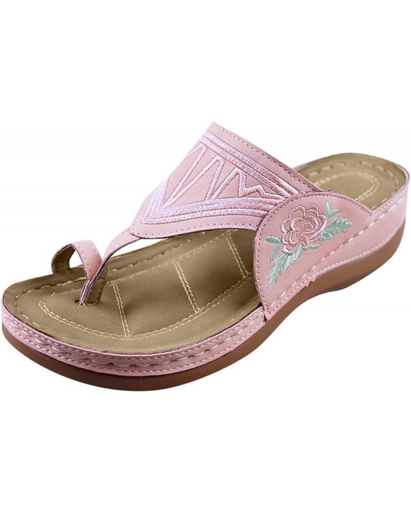 Womens Sandals Dressy Wide Width, Womens Summer Dressy Open Toe Sandals Embroidered Floral Clip Toe Flip Flops Shoes Pink $11...