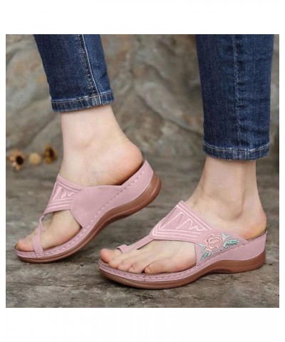 Womens Sandals Dressy Wide Width, Womens Summer Dressy Open Toe Sandals Embroidered Floral Clip Toe Flip Flops Shoes Pink $11...