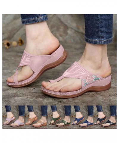 Womens Sandals Dressy Wide Width, Womens Summer Dressy Open Toe Sandals Embroidered Floral Clip Toe Flip Flops Shoes Pink $11...