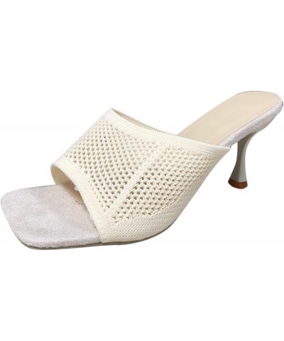 Slip On Slide Mule Shoes, Women Solid Color Fashion Casual Sandals Thin Heels High Heel Sandals Z 01-beige $11.00 Sandals