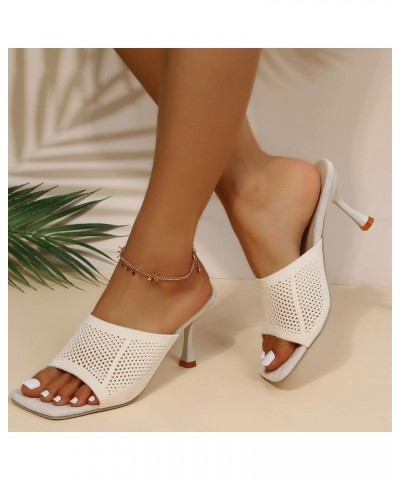 Slip On Slide Mule Shoes, Women Solid Color Fashion Casual Sandals Thin Heels High Heel Sandals Z 01-beige $11.00 Sandals