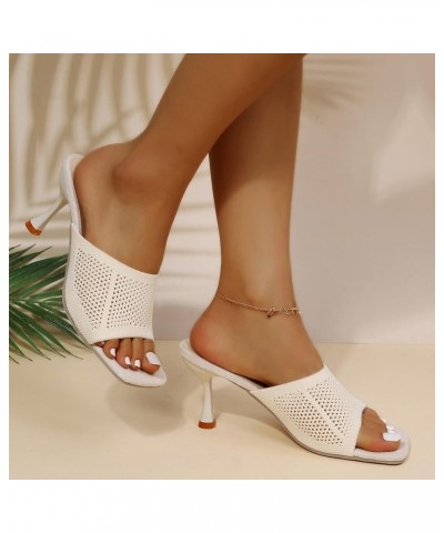 Slip On Slide Mule Shoes, Women Solid Color Fashion Casual Sandals Thin Heels High Heel Sandals Z 01-beige $11.00 Sandals