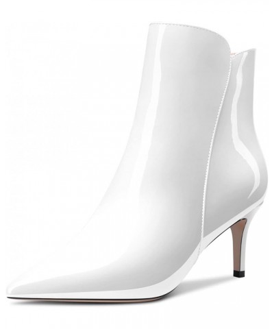 Women Ankle Boots Short Bootie Close Pointed Toe Slip-on Stiletto Mid Heel Patent Zipper 2.5 Inch White $42.77 Boots