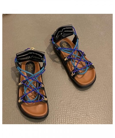 Women Casual Flats Sandals Holiday Vintage Cross Strap Lace-up Wide Open Toe Ladies Roman Sandal Black 1 Black&blue (1) $22.5...