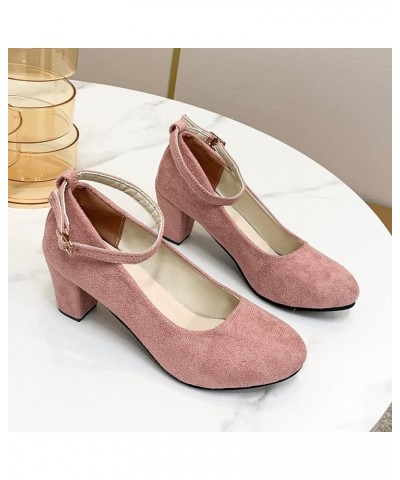 Ladies Thick Heel Sandals European American Foreign Trade Large Slippers Pointed Thick Frosted Buckle Single Gkdc-pink $12.60...