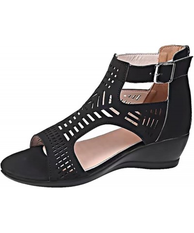 wedge shoes for women dressy, Women's Wedges Heel Buckle Strap Roman Shoes Sandals Z-01 Black $18.06 Sandals