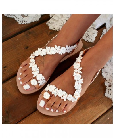 Women's lace lace flat sandals Comfort Slip Flats Sandals Summer Flowers Toe Beach shoes Casual Breathable Flip Flops Brown $...