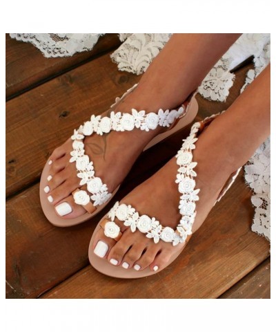 Women's lace lace flat sandals Comfort Slip Flats Sandals Summer Flowers Toe Beach shoes Casual Breathable Flip Flops Brown $...