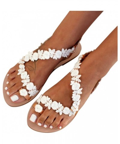 Women's lace lace flat sandals Comfort Slip Flats Sandals Summer Flowers Toe Beach shoes Casual Breathable Flip Flops Brown $...