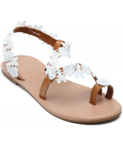 Women's lace lace flat sandals Comfort Slip Flats Sandals Summer Flowers Toe Beach shoes Casual Breathable Flip Flops Brown $...