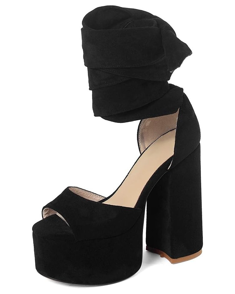 Fashion Platform Sandals Block High Heels 2 Black $39.34 Sandals