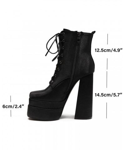 Women's Platform Boots Chunky Heel Square Toe Lace Up Pu Leather Boots $21.10 Boots