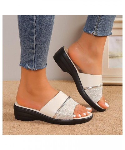 Women Sandals Comfort With Elastic Ankle Strap Casual Bohemian Beach Shoes Women Wedge Sandals Z 02-beige $16.59 Sandals