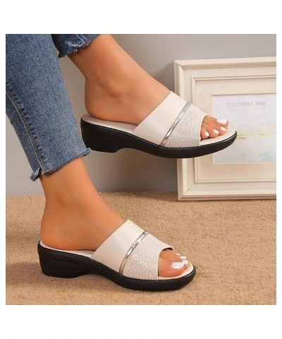 Women Sandals Comfort With Elastic Ankle Strap Casual Bohemian Beach Shoes Women Wedge Sandals Z 02-beige $16.59 Sandals