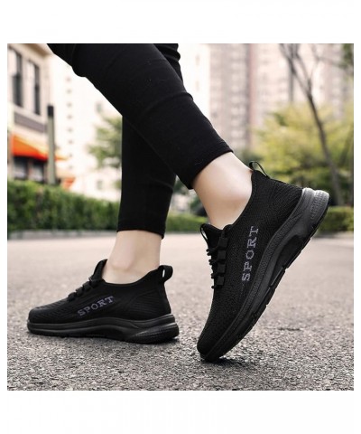 Fashion Autumn Women Sports Shoes Flat Non Slip Lace Up Fly Woven Mesh Breathable Comfortable Solid Color Simple Womens Sneak...