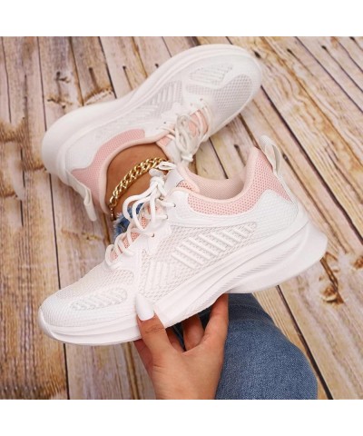 Women Running Shoes Lace Up Sporty Sports Shoes White Shoes Sneakers Youth Swim Shoes Pink $18.19 Athletic Shoes