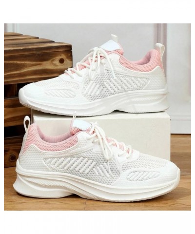 Women Running Shoes Lace Up Sporty Sports Shoes White Shoes Sneakers Youth Swim Shoes Pink $18.19 Athletic Shoes