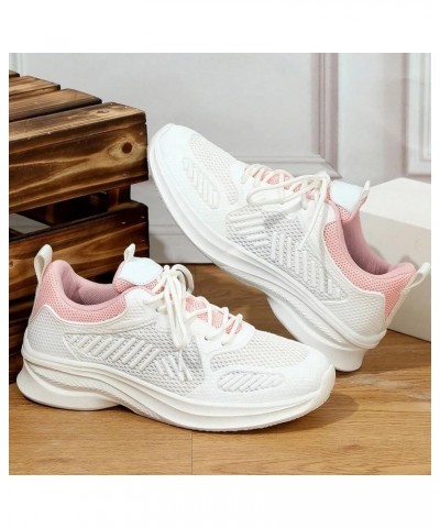 Women Running Shoes Lace Up Sporty Sports Shoes White Shoes Sneakers Youth Swim Shoes Pink $18.19 Athletic Shoes