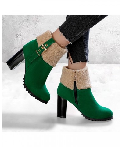 Chunky Block High Heel Ankle Boots for Women Stylish Fleece Buckle Strap Ankle Booties 2023 Fashion Trendy Solid Suede Leathe...