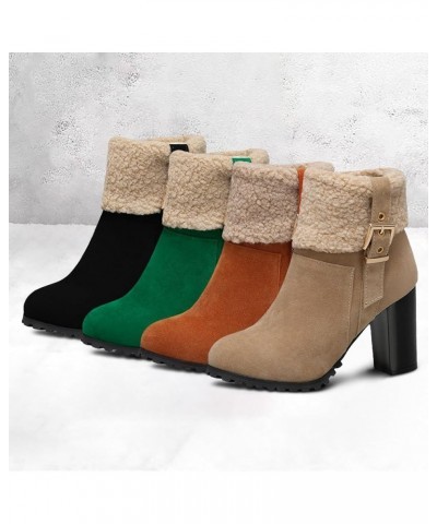 Chunky Block High Heel Ankle Boots for Women Stylish Fleece Buckle Strap Ankle Booties 2023 Fashion Trendy Solid Suede Leathe...