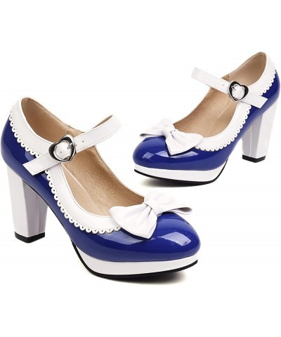 Womens Fashion 7CM High Heels Sweet Bownot Lolita Princess Single Shoes Platform Ankle Strap Maid Mary Jane Pumps Royal Blue ...