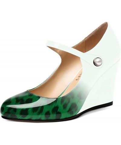 Womens Ankle Strap Party Patent Fashion Sexy Round Toe Wedge High Heel Pumps Dress Shoes 3.5 Inch White Green Leopard $38.47 ...