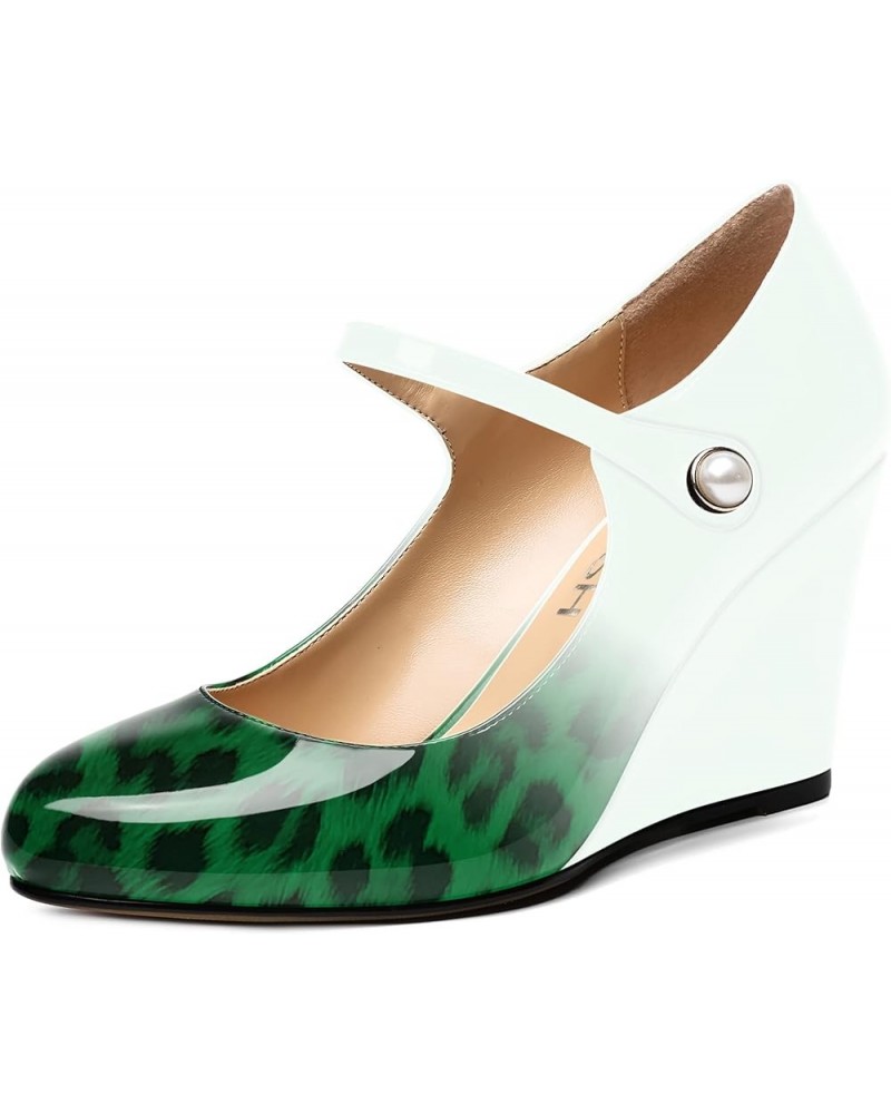 Womens Ankle Strap Party Patent Fashion Sexy Round Toe Wedge High Heel Pumps Dress Shoes 3.5 Inch White Green Leopard $38.47 ...