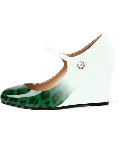 Womens Ankle Strap Party Patent Fashion Sexy Round Toe Wedge High Heel Pumps Dress Shoes 3.5 Inch White Green Leopard $38.47 ...