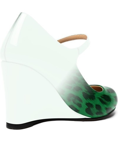 Womens Ankle Strap Party Patent Fashion Sexy Round Toe Wedge High Heel Pumps Dress Shoes 3.5 Inch White Green Leopard $38.47 ...