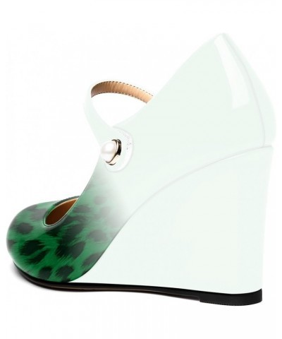 Womens Ankle Strap Party Patent Fashion Sexy Round Toe Wedge High Heel Pumps Dress Shoes 3.5 Inch White Green Leopard $38.47 ...