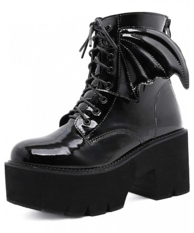 Women's Black Goth Platform Ankle Boots with Bat Wing Buckles Chunky Block Heels Round Toe Zipper Punk Motorcycle Combat Boot...