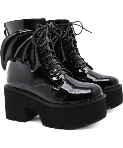 Women's Black Goth Platform Ankle Boots with Bat Wing Buckles Chunky Block Heels Round Toe Zipper Punk Motorcycle Combat Boot...