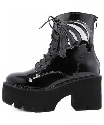 Women's Black Goth Platform Ankle Boots with Bat Wing Buckles Chunky Block Heels Round Toe Zipper Punk Motorcycle Combat Boot...