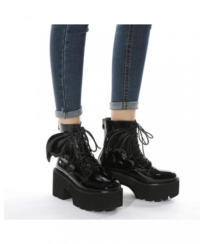 Women's Black Goth Platform Ankle Boots with Bat Wing Buckles Chunky Block Heels Round Toe Zipper Punk Motorcycle Combat Boot...