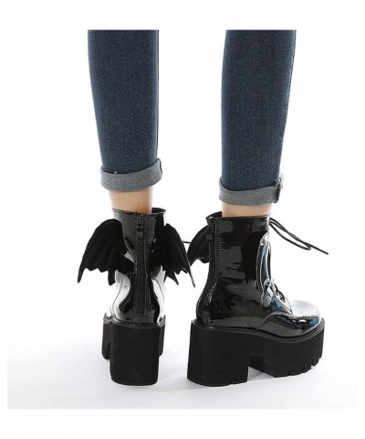 Women's Black Goth Platform Ankle Boots with Bat Wing Buckles Chunky Block Heels Round Toe Zipper Punk Motorcycle Combat Boot...