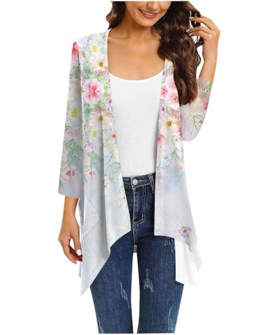 3/4 Sleeve Tops for Women Summer Open Front Tunics Vintage Floral Prints Casual Cardigan Draped Ruffles Tees 4-pink $11.74 At...