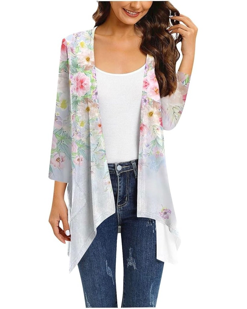 3/4 Sleeve Tops for Women Summer Open Front Tunics Vintage Floral Prints Casual Cardigan Draped Ruffles Tees 4-pink $11.74 At...