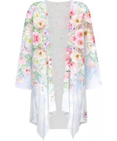 3/4 Sleeve Tops for Women Summer Open Front Tunics Vintage Floral Prints Casual Cardigan Draped Ruffles Tees 4-pink $11.74 At...