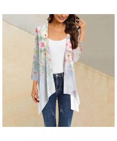 3/4 Sleeve Tops for Women Summer Open Front Tunics Vintage Floral Prints Casual Cardigan Draped Ruffles Tees 4-pink $11.74 At...