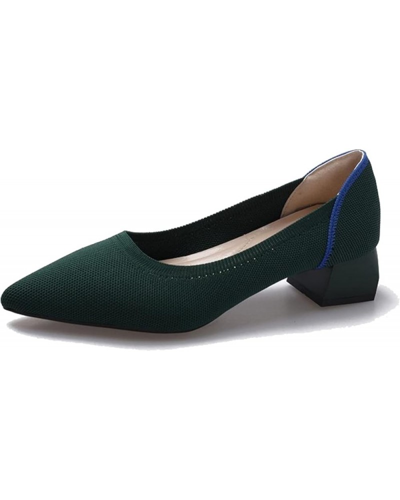 Pump Shoes for Women Stylish Pointy Toe Block Low Heel Pumps Outdoor Breathable Knitted Slip on Dress Shoes Green $26.73 Pumps