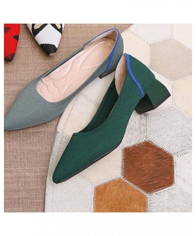 Pump Shoes for Women Stylish Pointy Toe Block Low Heel Pumps Outdoor Breathable Knitted Slip on Dress Shoes Green $26.73 Pumps