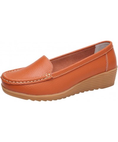 Women Wide Business Casual Work Shoes Non Slip Round Toe Fashion Classic Ladies Travel Slip On Loafers Orange $13.15 Loafers ...