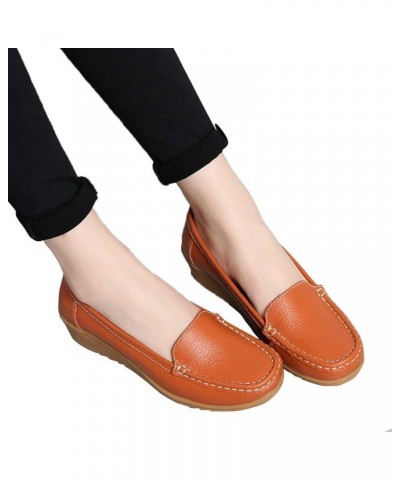 Women Wide Business Casual Work Shoes Non Slip Round Toe Fashion Classic Ladies Travel Slip On Loafers Orange $13.15 Loafers ...