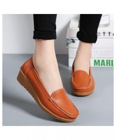 Women Wide Business Casual Work Shoes Non Slip Round Toe Fashion Classic Ladies Travel Slip On Loafers Orange $13.15 Loafers ...