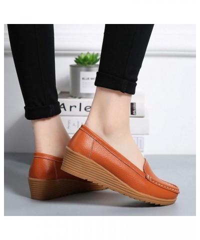 Women Wide Business Casual Work Shoes Non Slip Round Toe Fashion Classic Ladies Travel Slip On Loafers Orange $13.15 Loafers ...