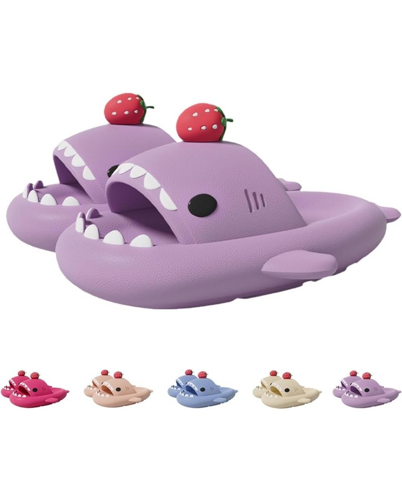 Shark Slides with 3D Fins, Unisex 3D Cartoon Eva Open Toe Shower Pool Shark Slippers Strawberry-purple $11.25 Slippers