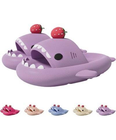 Shark Slides with 3D Fins, Unisex 3D Cartoon Eva Open Toe Shower Pool Shark Slippers Strawberry-purple $11.25 Slippers